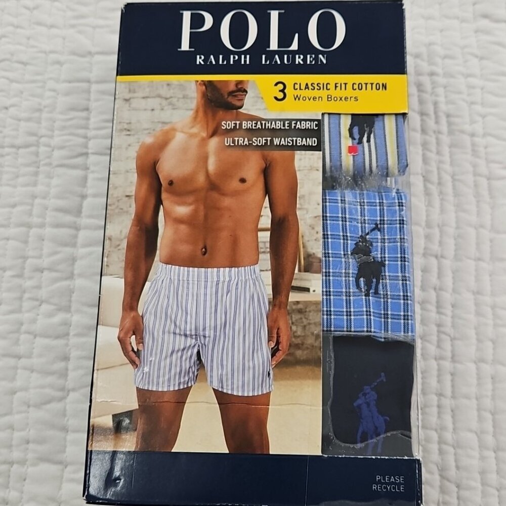 Polo Ralph Lauren Woven Boxers Men's Small Blue Classic NEW Cotton 3-Pack NIB - Picture 3 of 12